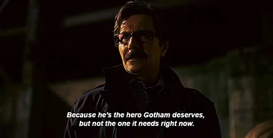 batman gif with gary oldman saying that batman is the hero gotham deserves, but not the one it needs right now